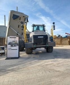 The Rokbak RA40 and RA30 articulated haulers on display in the Molson Group yard